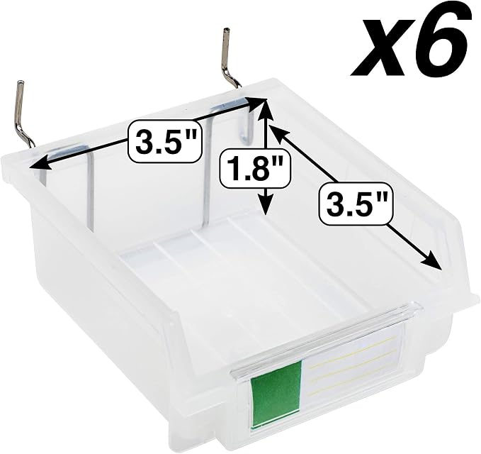 Pegboard Bins - 3.5" Bins, 6 Pack Clear - Hooks to Any Peg Board - Organize - Image 2
