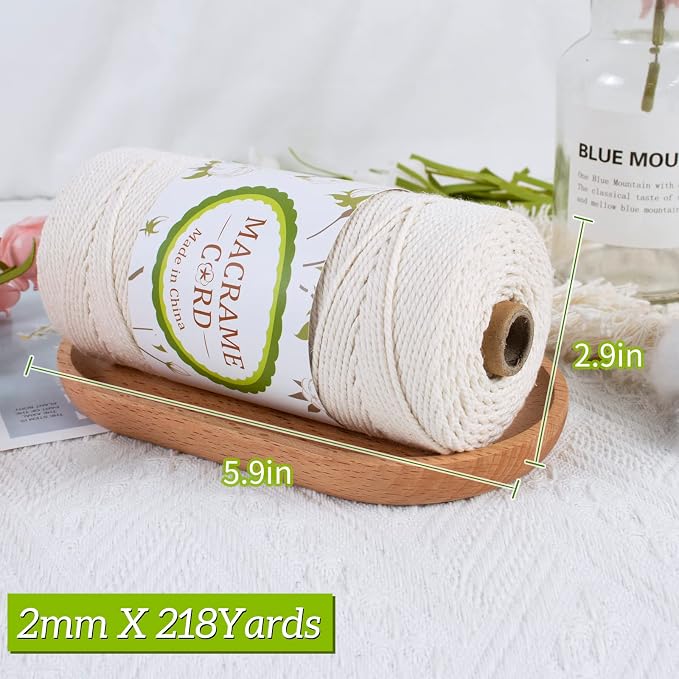 Beige 2mm Macrame Cord, 218yards Macrame Rope Yarn, Natural Cotton Cord - Image 2