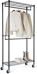 Amazon Basics Adjustable Double Rod Rolling Garment Rack, Hanging Clothes by AmazonBasics
