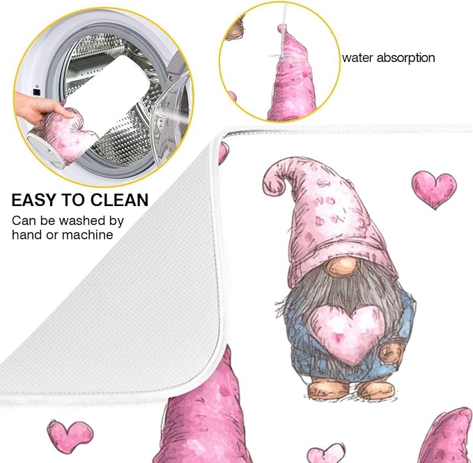 Cute Gnomes with Pink Hats Dish Drying Mat Super Absorbent Drying Mat 18x24 - Image 2