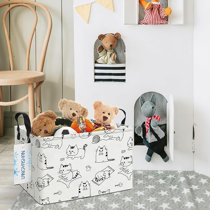 LANGYASHAN Rectangular Storage Bin Collapse Canvas Fabric Cartoon Storage Basket - Image 3