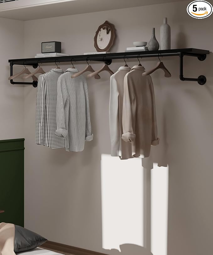 Clothes Rack 70in, Wall Mounted Garment Racks by INDUSTRIALSHELVESDESIGN