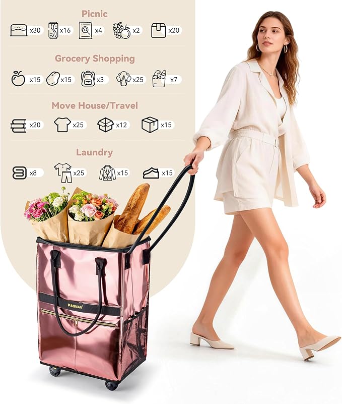 Reusable Grocery Bag on 5 Wheels, Foldable Rolling Tote Bag - Image 6