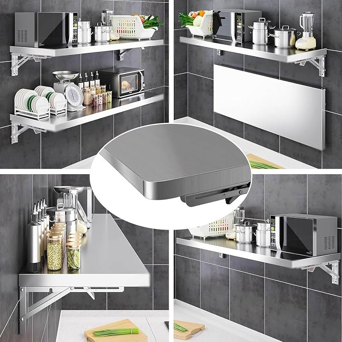 304 Stainless Steel Folding Table Wall Mount Concession Shelf 16 20 24 28 32 36 - Image 5