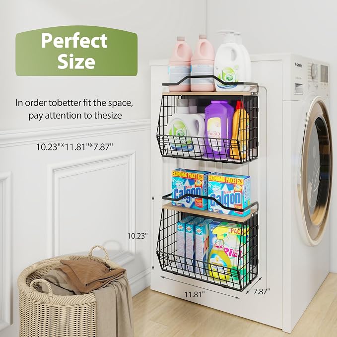 Magnetic Shelf for Fridge with Wood Lid, 2 Tier Fruit Baskets Wall Mounted - Image 7