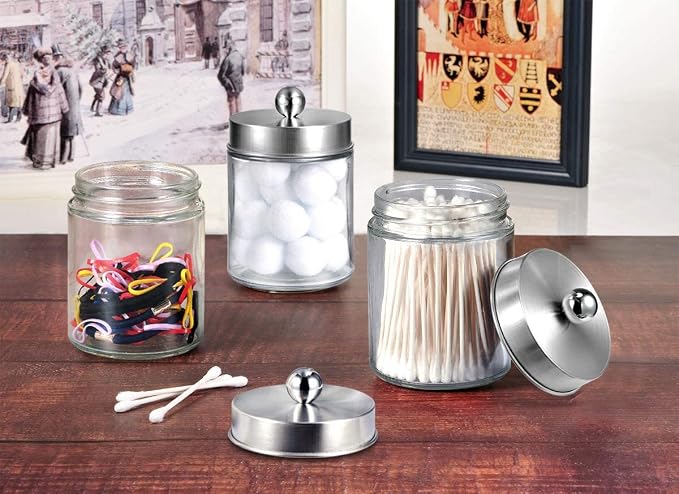 Amolliar 4Pc Apothecary Jars Bathroom Vanity Storage Organizer Set -Countertop - Image 7