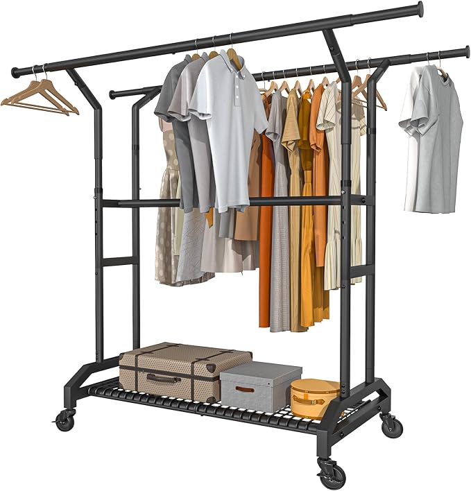 Heavy Duty Clothes Rack Rolling Clothes Rack 3 Rods Clothing Rack 450lbs by Wiracks