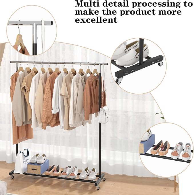 Buzowruil Metal Rolling Clothing Rack Adjustable Freestanding Garment Organizer - Image 6