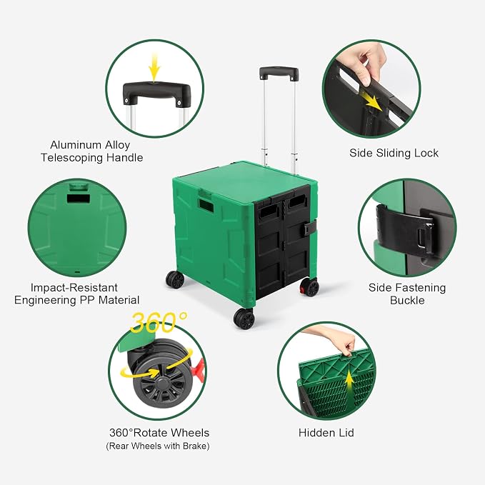 FELICON Folding Utility Cart Rolling Crate Handcart - Image 2