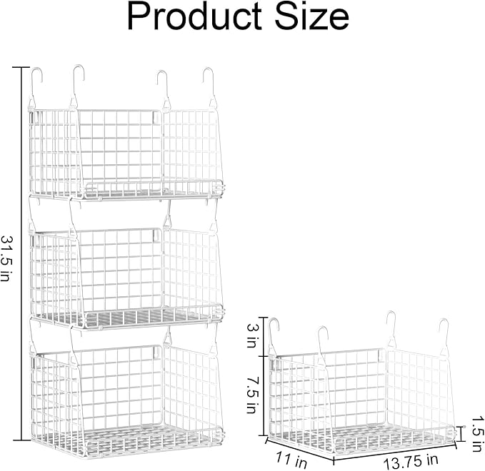3-Pack Laundry Room Organization and Storage, Hanging Wire Basket - Image 3
