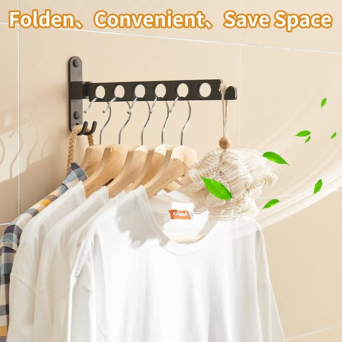 JOOM Retractable Folding Wall Mounted Clothes Hanger Rack Clothes Storage - Image 8