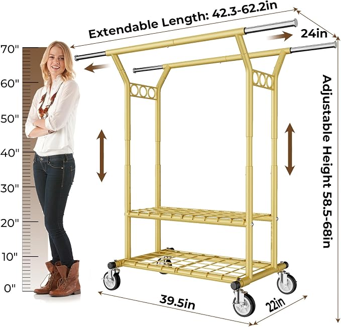 Heavy Duty Clothes Rack, Rolling Clothing Racks - Image 6