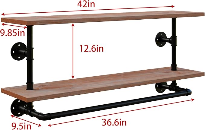 Clothes Rack 42in, 2 Tier Wall Mounted Garment Rack - Image 4