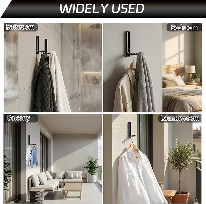 2 Pcs Extended Folding Coat Hooks Wall Mounted, 4.33 in Black Foldable Wall - Image 7