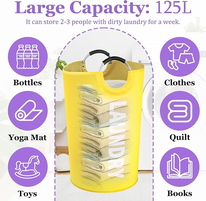 125L Large Laundry Basket with Handles, Foldable Clothes Hampers Stand Up Well - Image 2