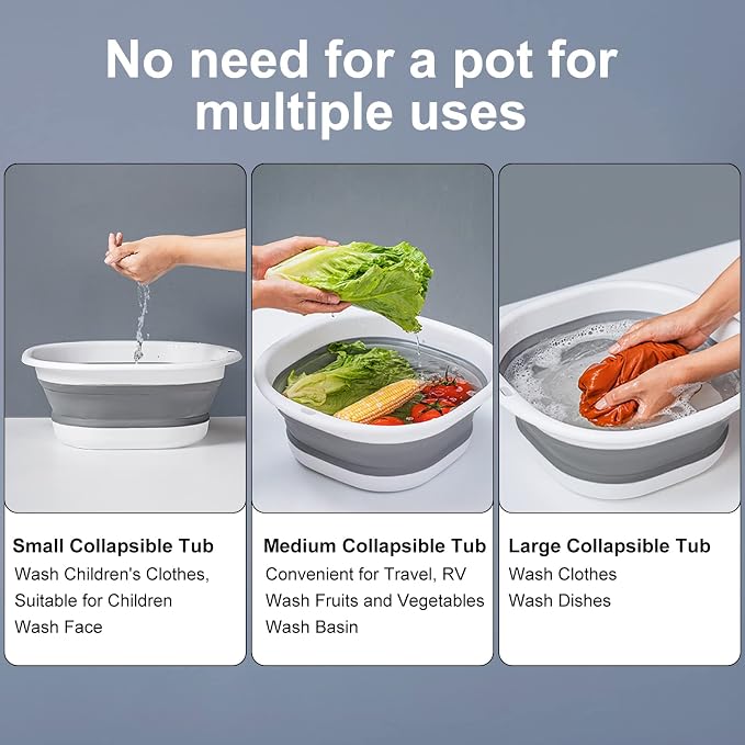 Collapsible Tub Wash Basin Laundry Tub 3 Pack Collapsible Laundry Baskets - Image 5