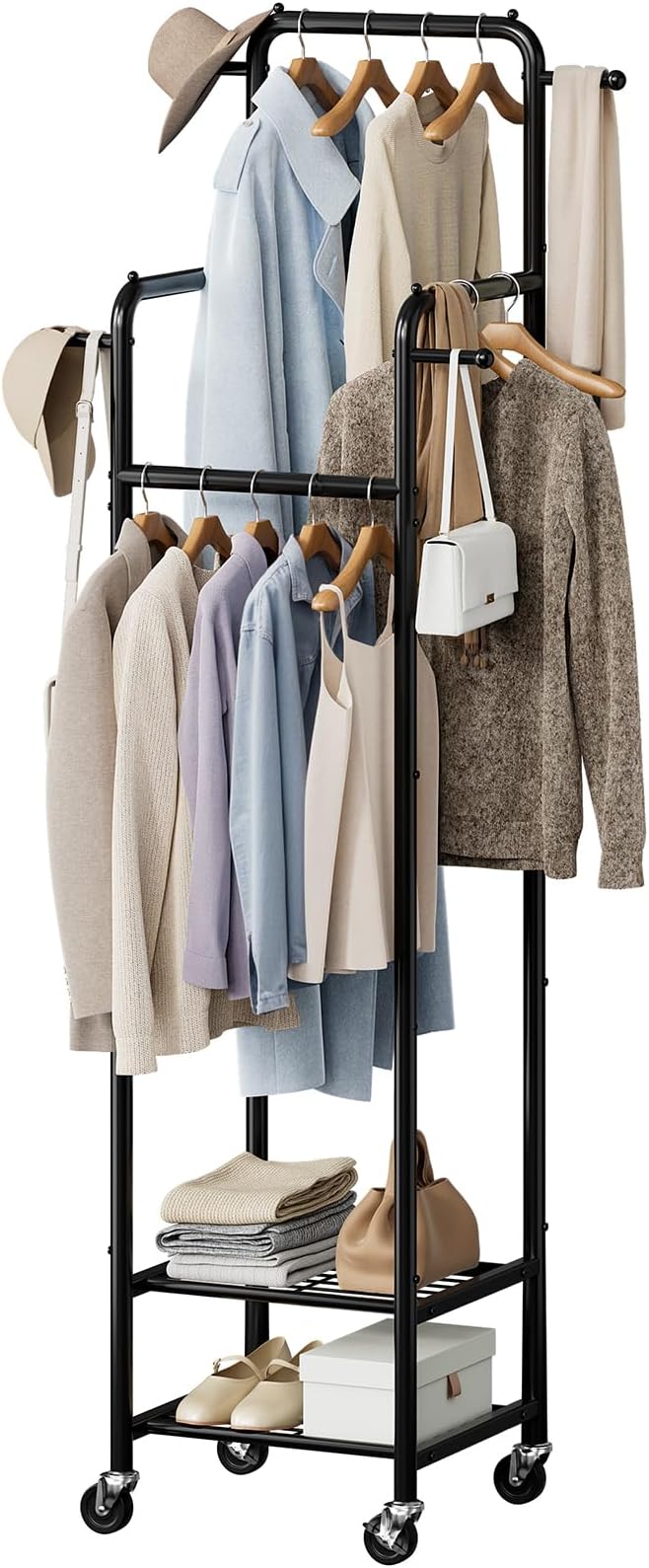 Chrislley Clothes Rack with Wheels, Small Rolling Garment Rack, 4 Hanging Rods by Chrislley