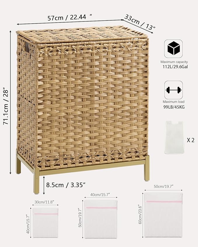Laundry Hamper with Lid, 112 L Handwoven Rattan Wicker Laundry Basket, 2 - Image 5