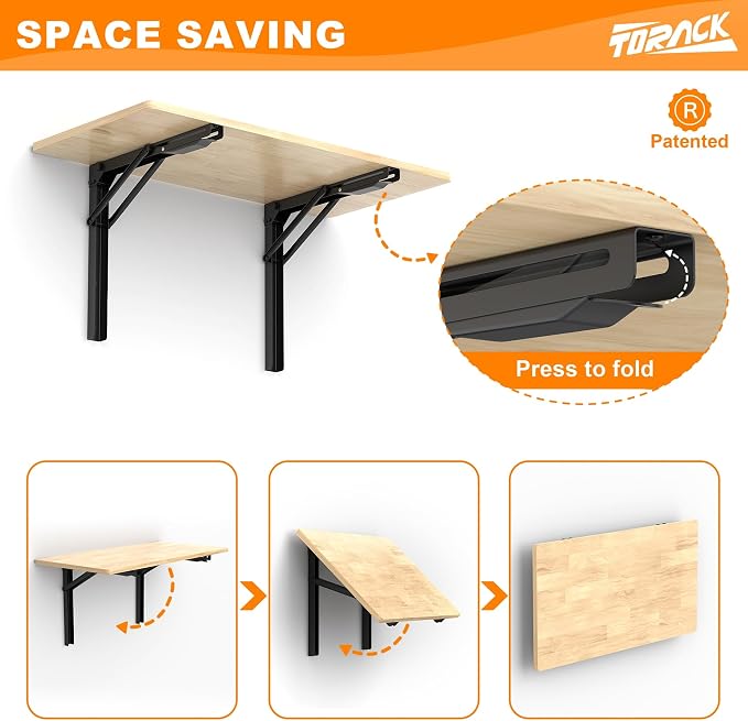 TORACK Heavy Duty Wall Mounted Folding Workbench, Space-Saving Collapsible Wall - Image 5