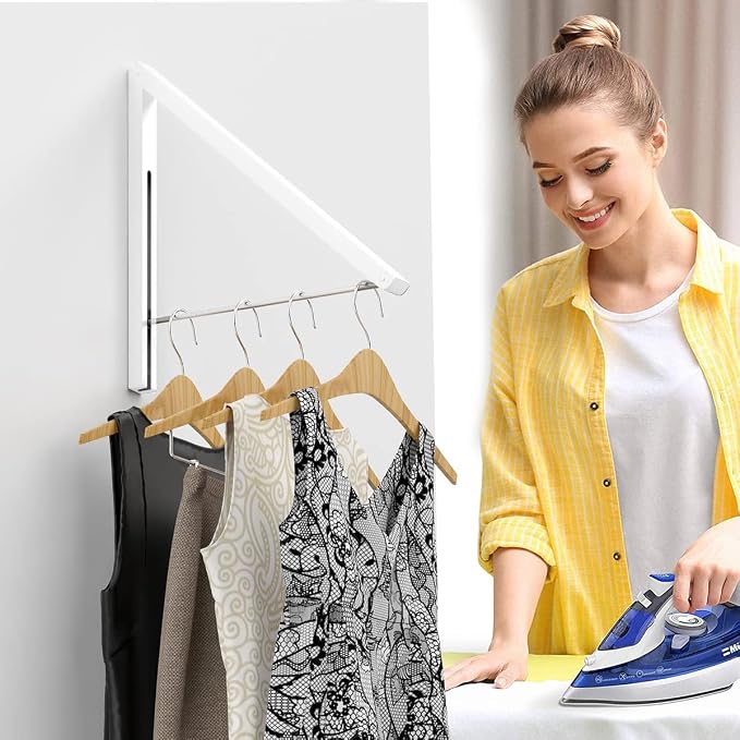 Folding Clothes Hanger Wall Mounted Retractable Clothes Rack, Easy Installation - Image 2