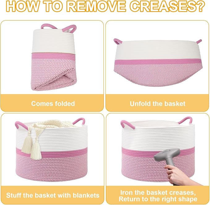 Pink Laundry Basket, Large Blanket Basket - Image 7