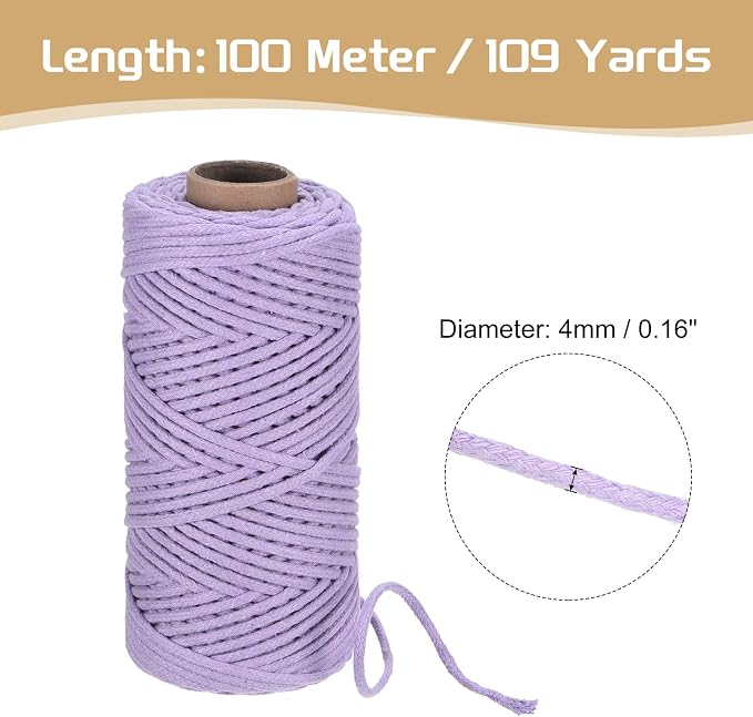 Rebower Macrame Cord 4mm x 109 Yard, Natural Cotton Macrame Rope Twisted - Image 2