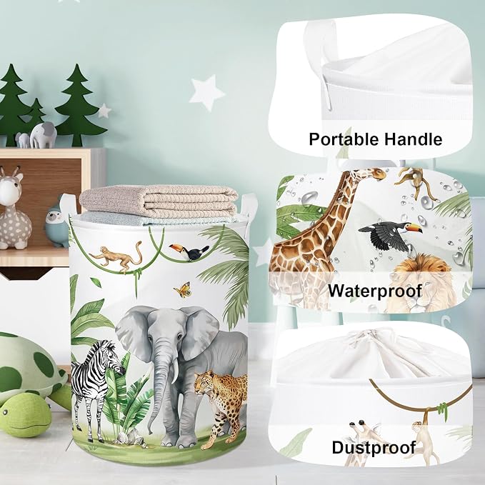 Safari Animals Baby Laundry Hamper Collapsible Clothes Kids Storage Basket - Image 4