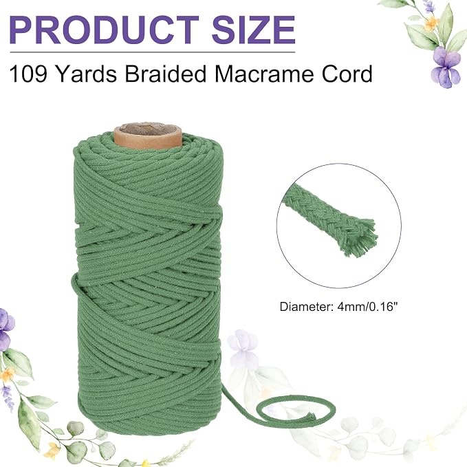 MECCANIXITY Braided Macrame Cord, 4mm x 109 Yards Natural Cotton Rope Macrame - Image 2