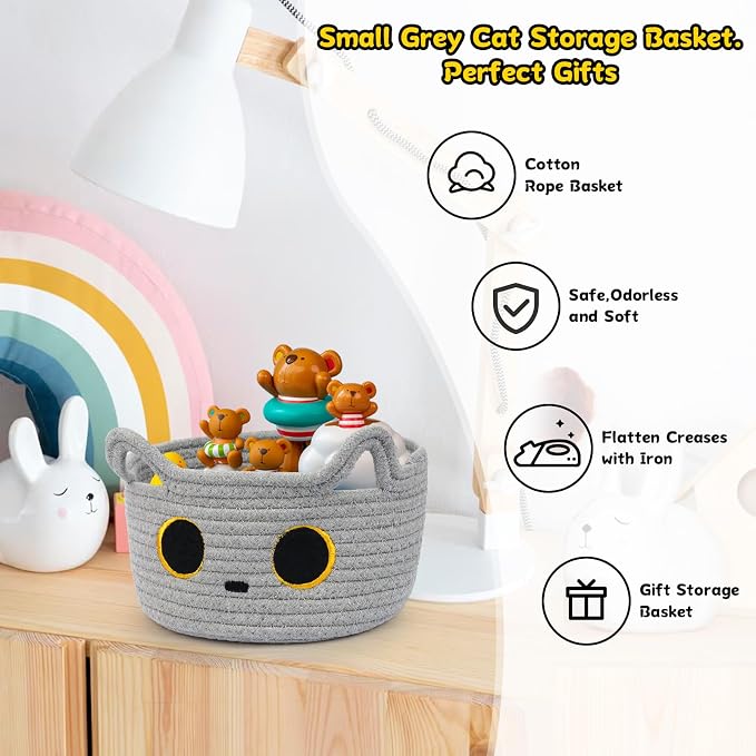 Small Storage Basket, Cat Basket Woven Cotton Rope Basket - Image 4