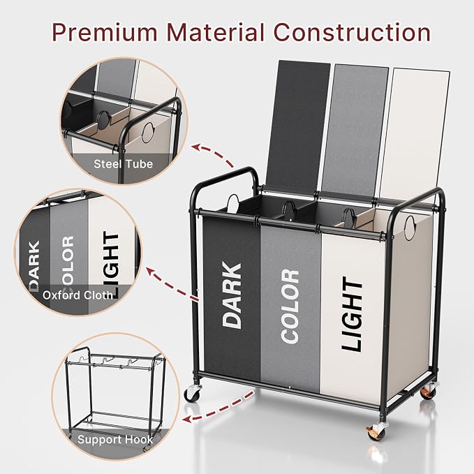 3-Compartment Laundry Cart - Image 7