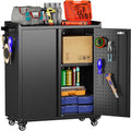 Garage Storage Cabinet with Wheels & Pegboard, 31.5" H Locking Metal Tool by GANGMEIMENTALSTORAGECABINET