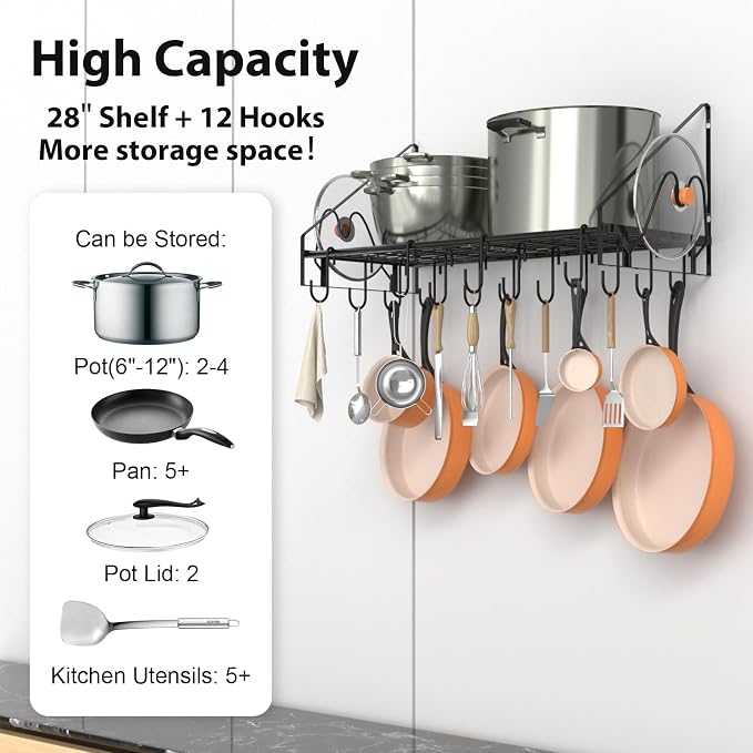 28 Inch Pot Rack Wall Mounted, Pots and Pans Organizer - Image 3
