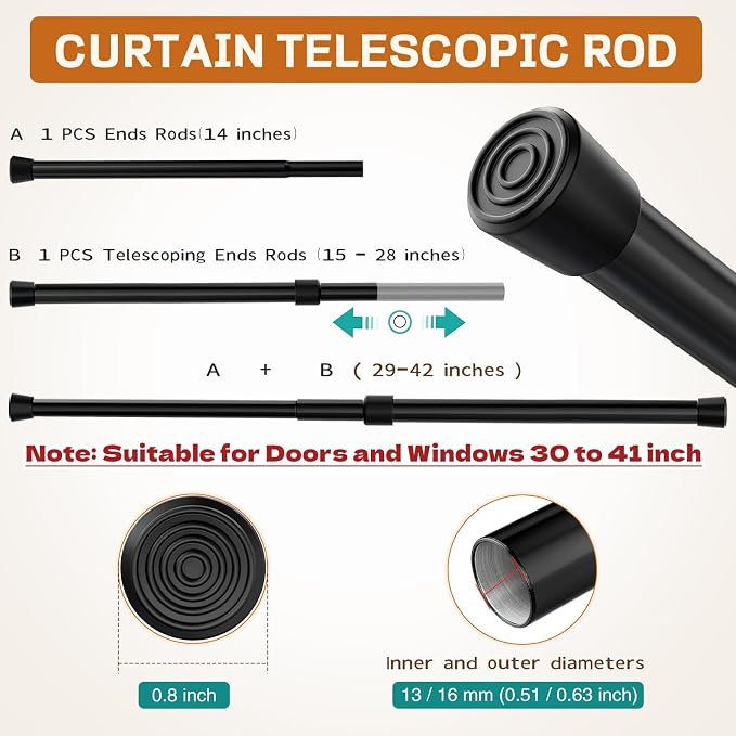 Spring Tension Rods 29-42 Inches Adjustable Small Short Curtain Rod No Drill - Image 2