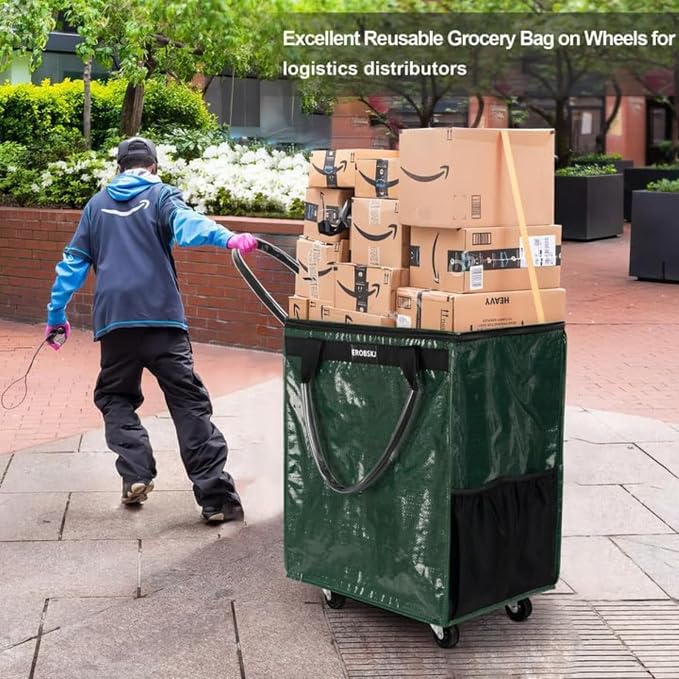 Reusable Grocery Bag on Wheels, Foldable Rolling Tote, Carries Up to 66 lbs - Image 2