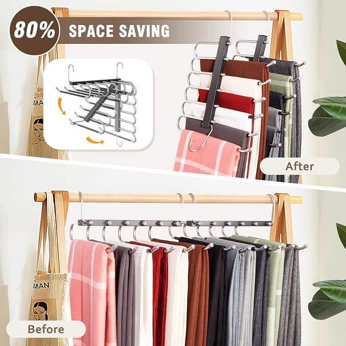 Space Saving 6 Tier Pant Hangers, Stainless Steel, 2 Pack - Image 2