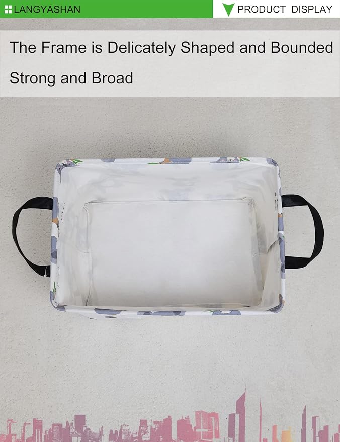 LANGYASHAN Rectangular Storage Bin Collapse Canvas Fabric Cartoon Storage Basket - Image 4