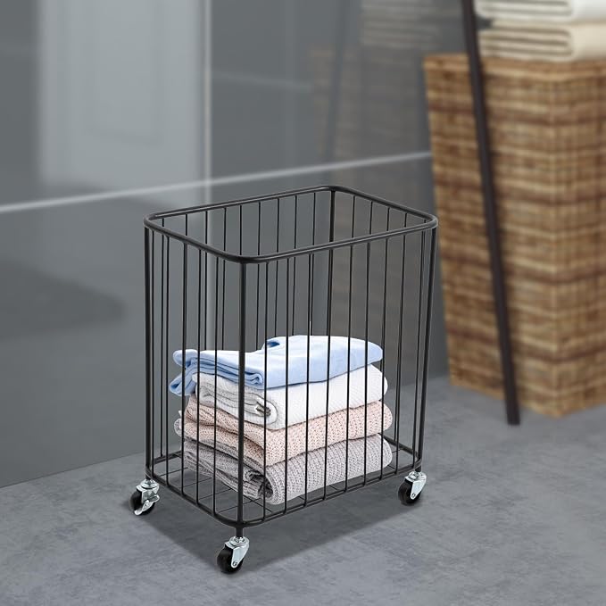 Slim Rolling Laundry Hamper, Metal Cloth Basket - Image 3