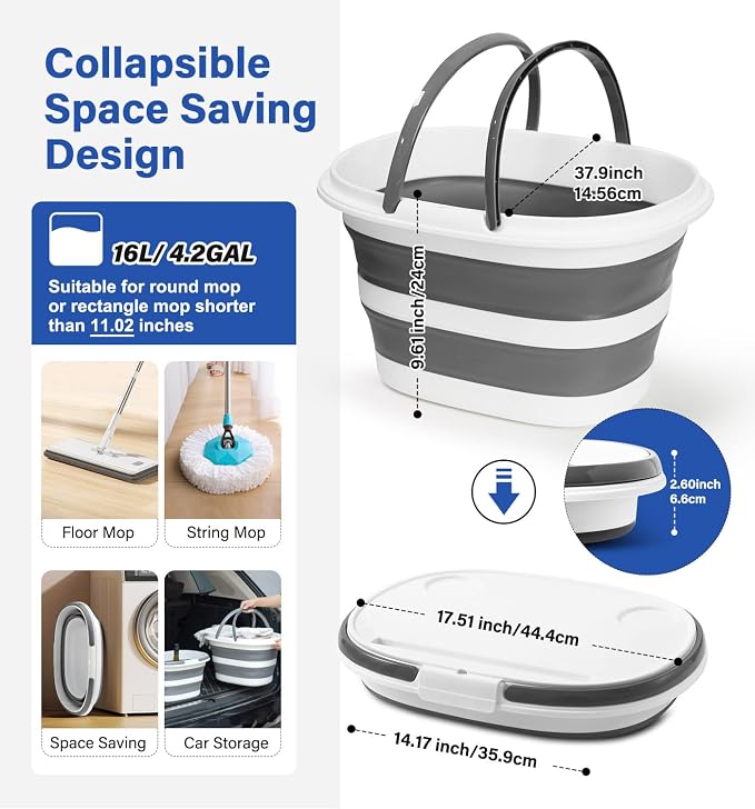 Collapsible Bucket, Upgraded 16L Collapsible Mop Bucket - Image 2