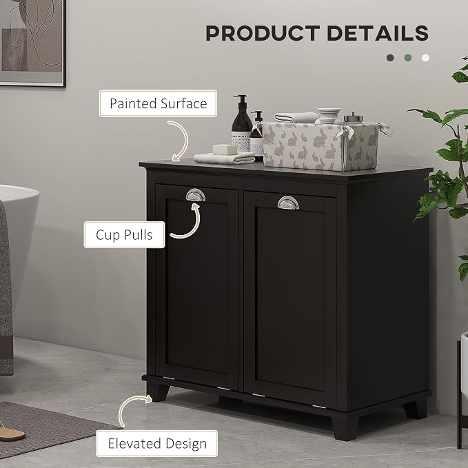 HOMCOM Dual Tilt Out Laundry Hamper Cabinet, Bathroom Storage Cabinet - Image 5