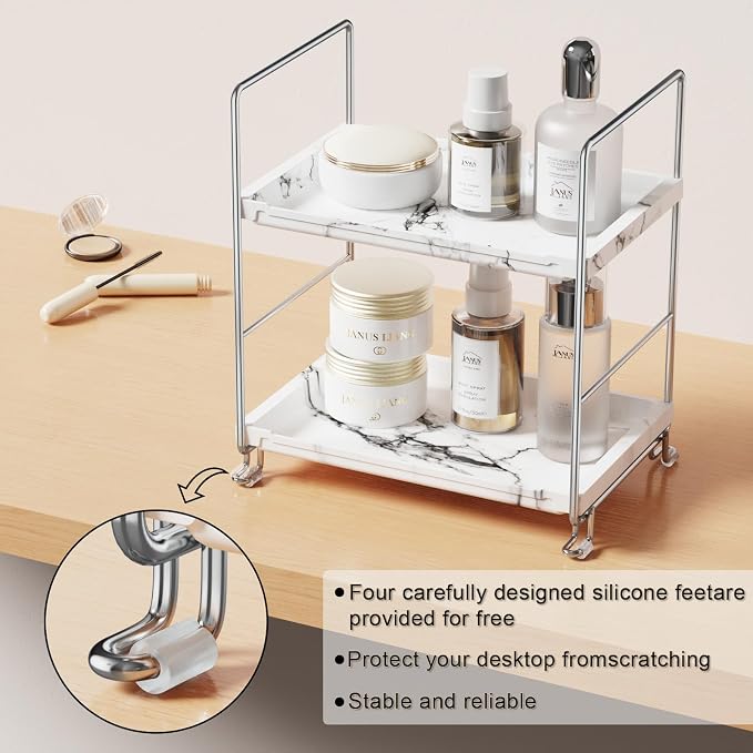 2-Tier Bathroom Organizer Countertop Perfume Makeup Shelf Cosmetics Storage - Image 4