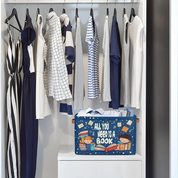 Collapsible Back to School Basket Quotes Reading Book Storage Bins - Image 9