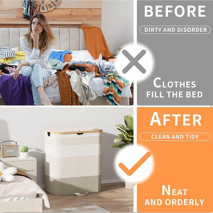 Double Laundry Hamper with Lid and Removable Bags, 150L Large Collapsible 2 - Image 6