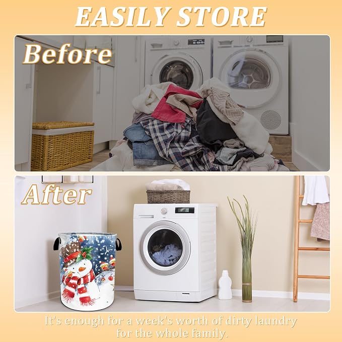 Christmas Laundry Basket, Winter Snowman Laundry Hamper Foldable Waterproof - Image 3