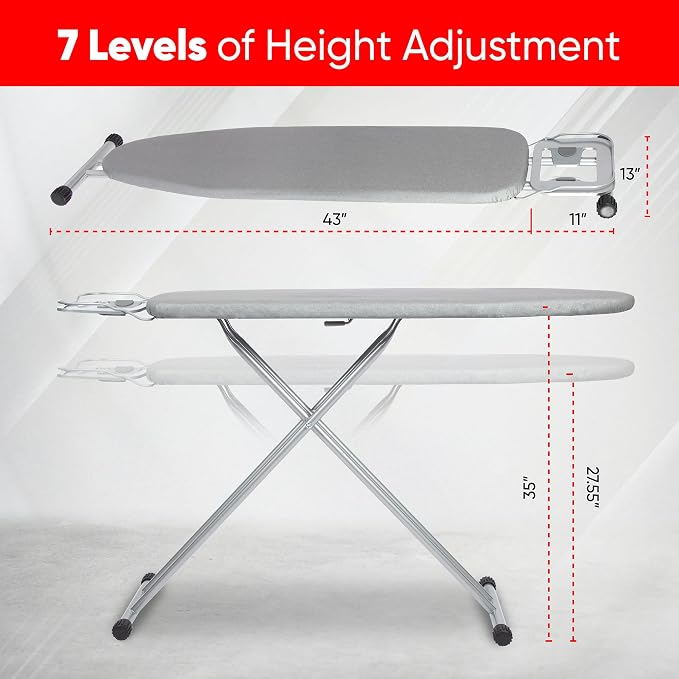 Ironing Board Full Size 54" L x 13" W, Foldable & Adjustable Height Iron Board - Image 2