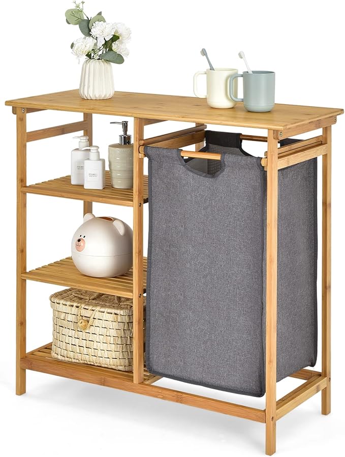 Giantex Bamboo Laundry Hamper Stand, Freestanding Laundry Organizer w/Removable by Giantex