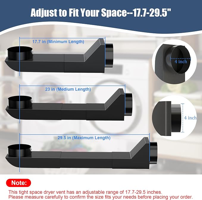 17.7-29.5" Telescoping Dryer Vent Connector Kit, 304 Stainless Steel Periscope - Image 3