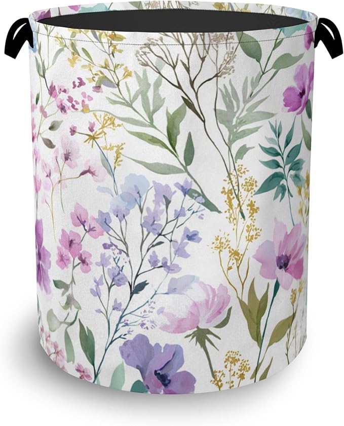 Wildflower Plant Laundry Basket, Botanical Oxford Cloth Laundry Hamper by Unknown