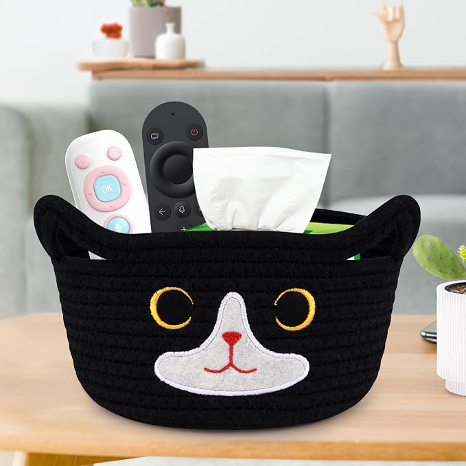 Cat Basket for Nursery, Small Storage Basket, Baby Blanket Bin - Image 6