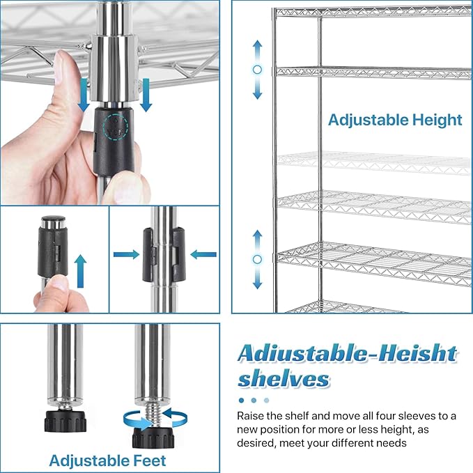 6-Tier Wire Shelving Unit with Wheels, 2100LBS Capacity NSF Certified - Image 5