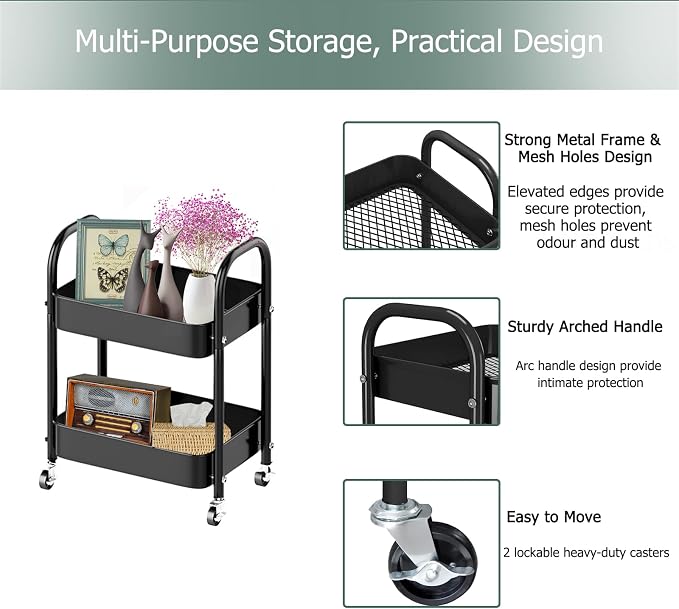 Melody House 2 Tier All-Metal Rolling Storage Cart - Image 3